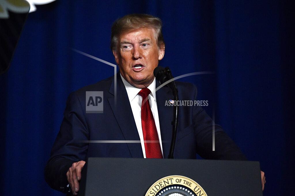 Timothy D. Easley President Donald Trump speaks to the 75th annual AMVETS National Convention in Louisville, Ky., Wednesday, Aug.21, 2019. (AP Photo/Timothy D. Easley)