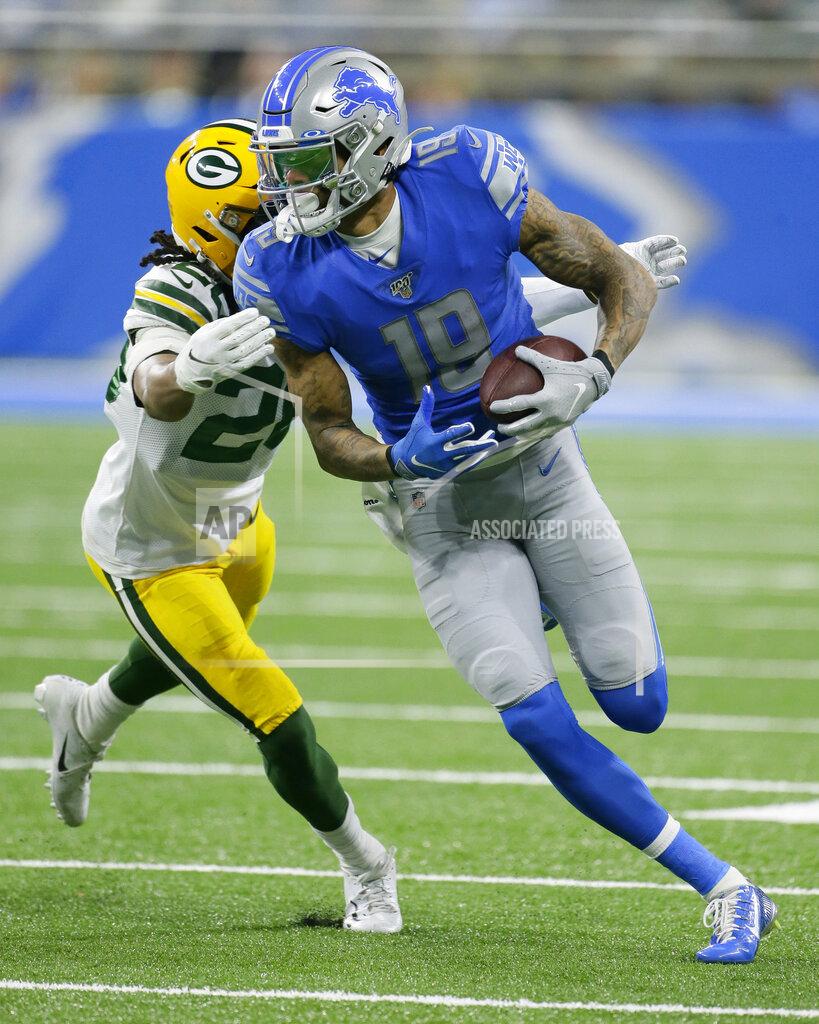 Duane Burleson Green Bay Packers cornerback Kevin King (20) attempts to tackle Detroit Lions wide receiver Kenny Golladay (19) during the first half of an NFL football game, Sunday, Dec. 29, 2019, in Detroit. (AP Photo/Duane Burleson)