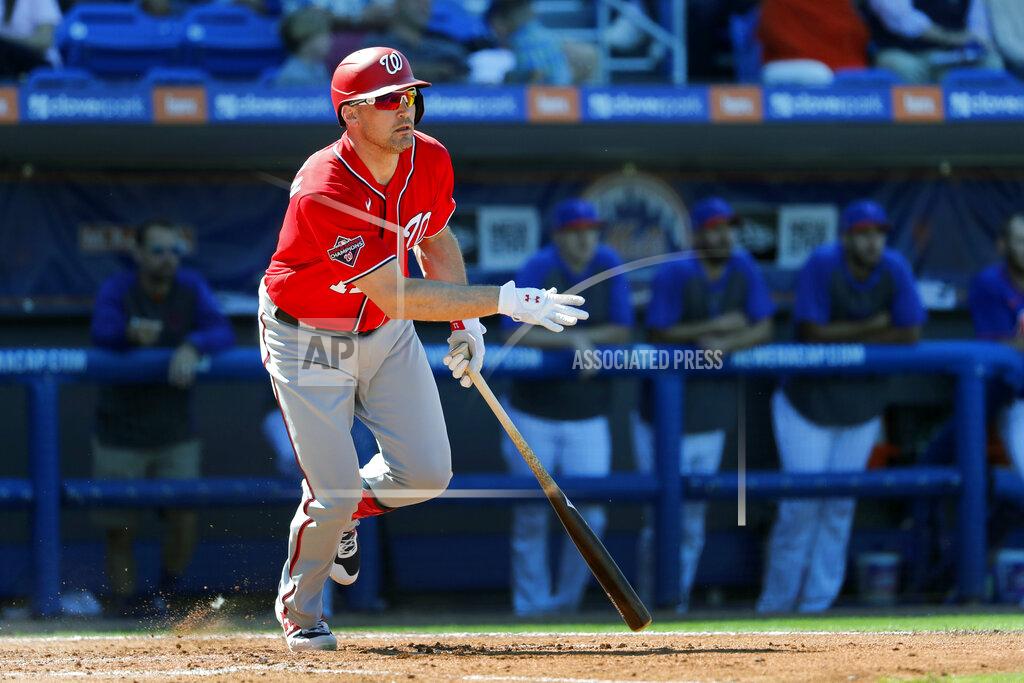 Jeff Roberson FILE - In this Sunday, March 1, 2020, file photo, Washington Nationals' Ryan Zimmerman watches his double during the fourth inning of a spring training baseball game against the New York Mets, in Port St. Lucie, Fla. With baseball on hold because of the coronavirus pandemic, Zimmerman occasionally will offer his thoughts to The Associated Press while waiting for the 2020 season to begin. (AP Photo/Jeff Roberson, File)