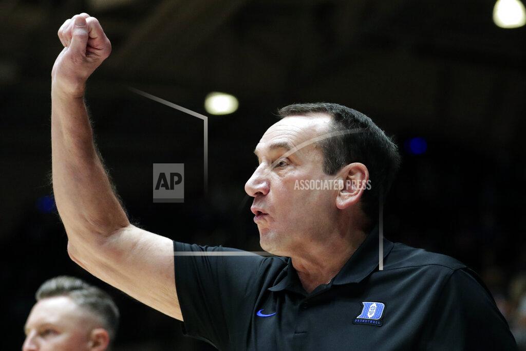 Chris Seward Duke head coach Mike Krzyzewski directs his team against Winston-Salem State during the second half of an NCAA college basketball game, Saturday, Oct. 30, 2021, in Durham N.C. (AP Photo/Chris Seward)