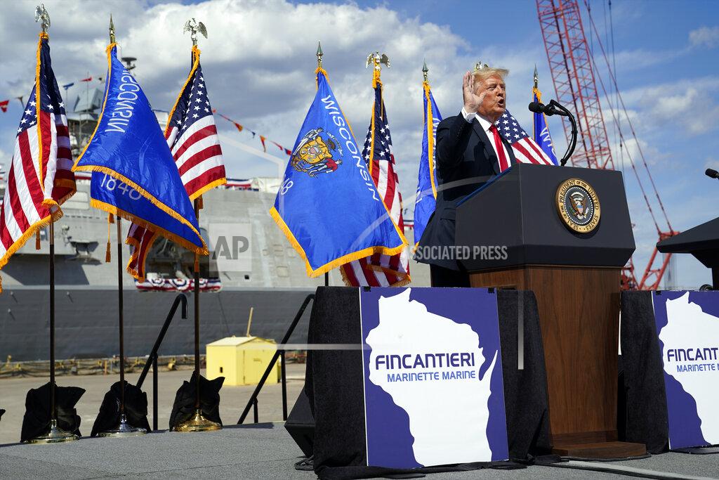President Donald Trump speaks during a visit to Fincantieri Marinette Marine, Thursday, June 25, 2020, in Marinette, Wis. (AP Photo/Evan Vucci)