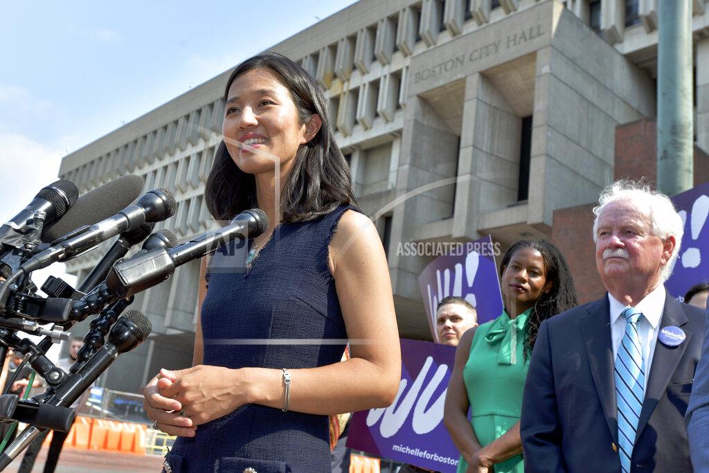 Josh Reynolds Mayoral Candidate City Councilor Michelle Wu speaks to reporters outside City Hall in Boston on Wednesday, Sept. 15, 2021. Wu placed first in a preliminary mayoral election that selected two top contenders from a field of five candidates all of whom are people of color, four of them women. (AP Photo/Josh Reynolds)