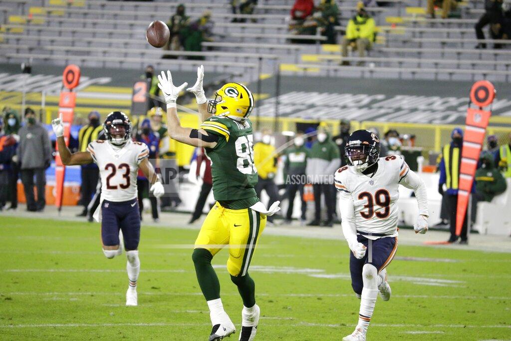 Mike Roemer Green Bay Packers' Robert Tonyan catches a touchdown pass during the second half of an NFL football game against the Chicago Bears Sunday, Nov. 29, 2020, in Green Bay, Wis. (AP Photo/Mike Roemer)