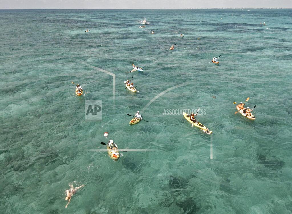 Steve Panariello In this photo provided by the Florida Keys News Bureau, competitors in the Swim for Alligator Lighthouse, an open-water, long-distance event, head back to shore after swimming four miles to the lighthouse Saturday, Sept. 11, 2021, off Islamorada, Fla., in the Florida Keys. The event began in 2013 to help raise awareness about preserving the almost 150-year-old lighthouse as well as five other lighthouses off the Keys. This year's contest attracted 461 swimmers. (Steve Panariello/Florida Keys News Bureau via AP)