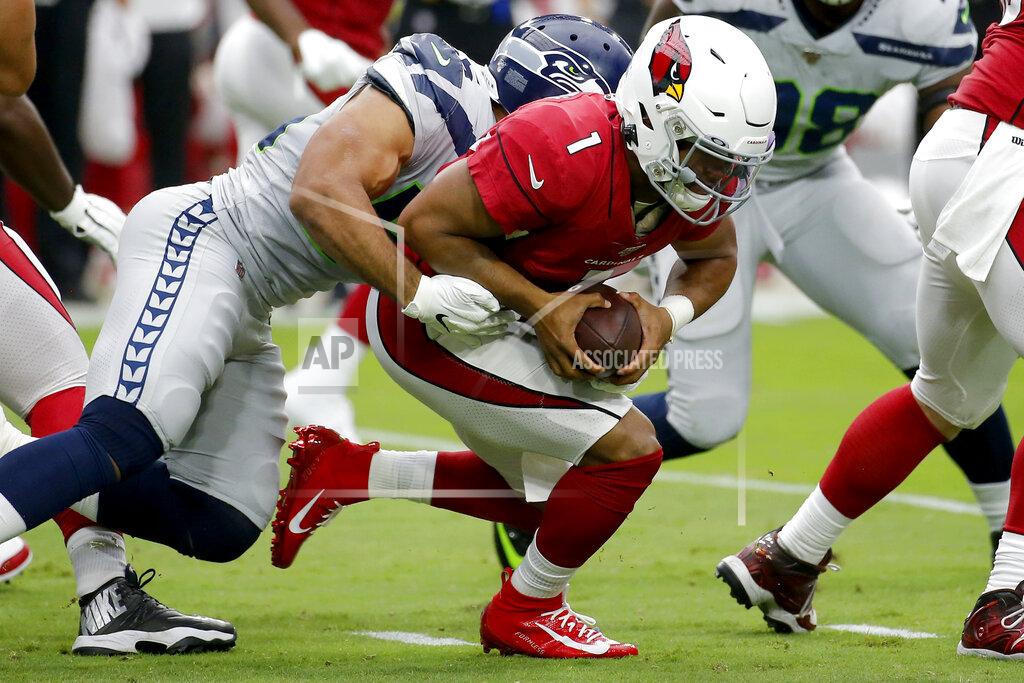 Rick Scuteri Arizona Cardinals quarterback Kyler Murray (1) is sacked by Seattle Seahawks linebacker Mychal Kendricks during the first half of an NFL football game, Sunday, Sept. 29, 2019, in Glendale, Ariz. (AP Photo/Rick Scuteri)
