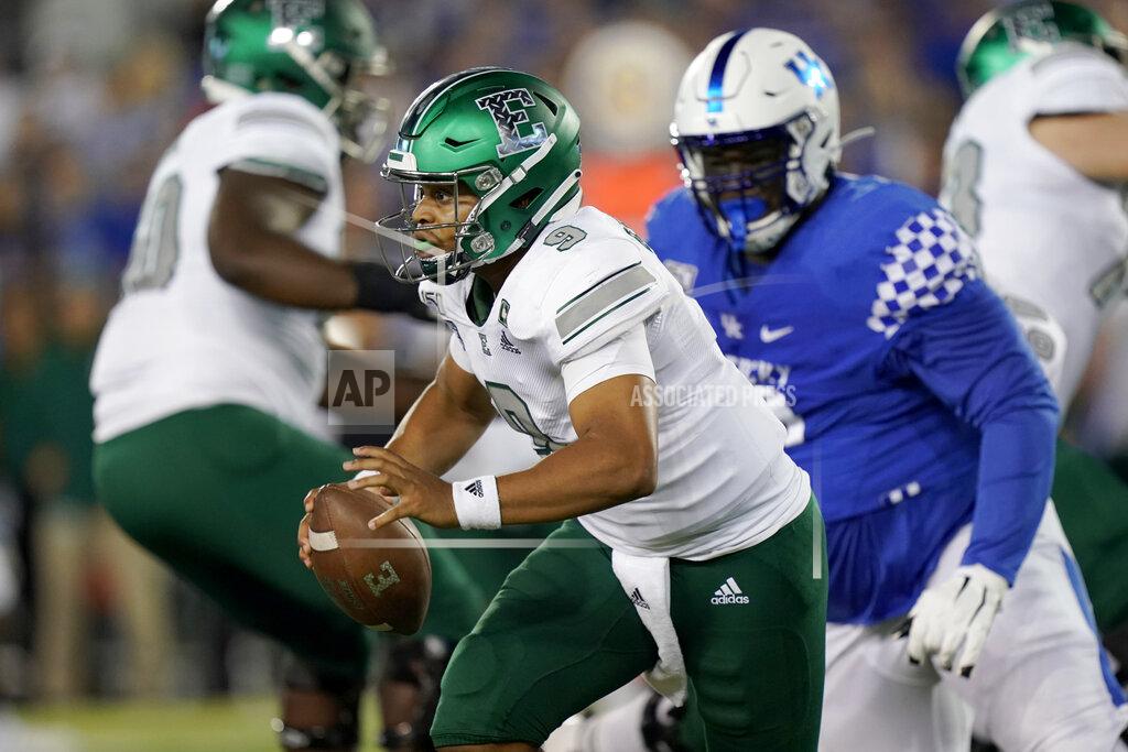Bryan Woolston Eastern Michigan quarterback Mike Glass III (9) scrambles with the ball during the first half of an NCAA college football game against Kentucky, Saturday, Sept. 7, 2019, in Lexington, Ky. (AP Photo/Bryan Woolston)