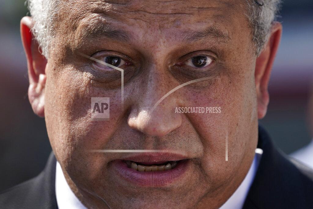Robert F. Bukaty Navy Secretary Carlos Del Toro speaks to reporters following a groundbreaking ceremony for a $1.7 billion dry dock project at Portsmouth Naval Shipyard, Wednesday, Sept. 8, 2021, in Kittery, Maine. (AP Photo/Robert F. Bukaty)