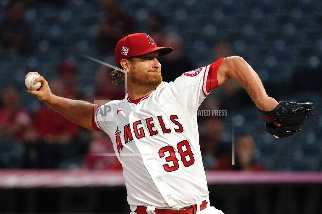 Mark J. Terrill Los Angeles Angels starting pitcher Alex Cobb throws to the plate during the first inning of a baseball game against the Houston Astros Thursday, Sept. 23, 2021 in Anaheim, Calif. (AP Photo/Mark J. Terrill)