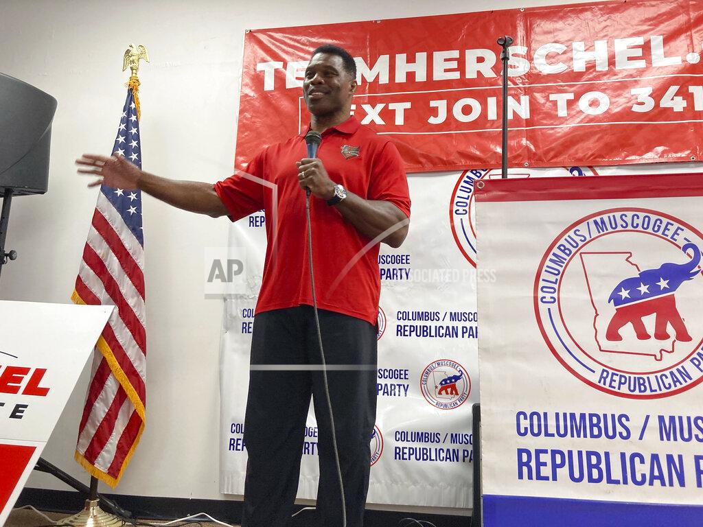 Jeff Amy Georgia Republican Senate candidate Herschel Walker speaks at Muscogee County GOP headquarters on Saturday, May 21, 2022, in Columbus, Ga. Walker defended his work for Patriot Support, a mental health outreach program for military members (AP Photo/Jeff Amy)