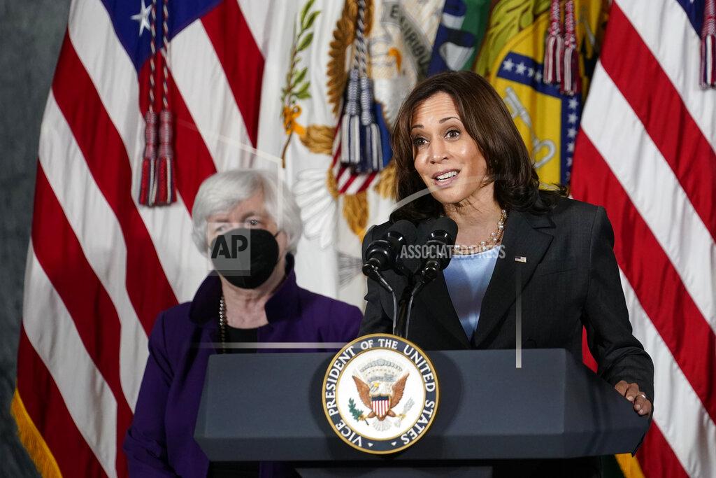 Susan Walsh Vice President Kamala Harris, right, speaks as Treasury Secretary Janet Yellen, left, listens during an event at the Treasury Department in Washington, Wednesday, Sept. 15, 2021, to make the case for the Biden-Harris Administration's proposed investments in childcare that will benefit women, children, and working families. (AP Photo/Susan Walsh)