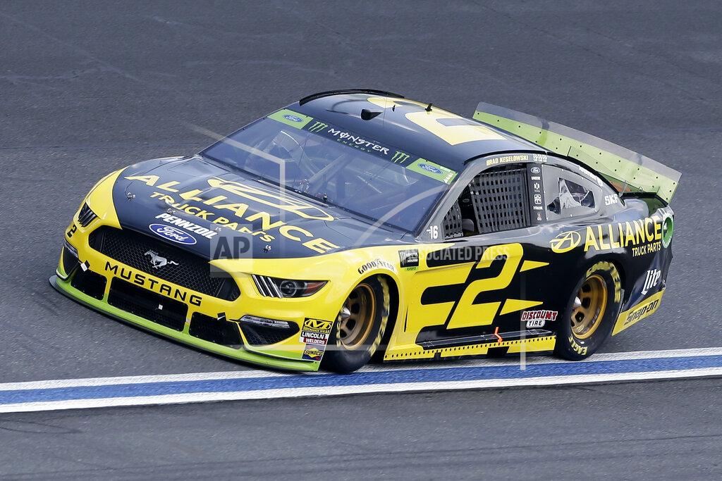 Gerry Broome Brad Keselowski drives through Turn 4 during the NASCAR Cup Series auto race at Charlotte Motor Speedway in Concord, N.C., Sunday, Sept. 29, 2019. (AP Photo/Gerry Broome)