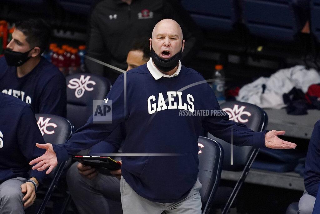Jeff Chiu Saint Mary's coach Randy Bennett gestures during the second half of the team's NCAA college basketball game against Gonzaga in Moraga, Calif., Saturday, Jan. 16, 2021. (AP Photo/Jeff Chiu)