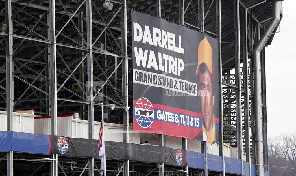 Signage for the Darrell Waltrip grandstand is seen at Bristol Motor Speedway before practice for a NASCAR Cup Series auto race, Friday, April 5, 2019, in Bristol, Tenn. (AP Photo/Wade Payne)