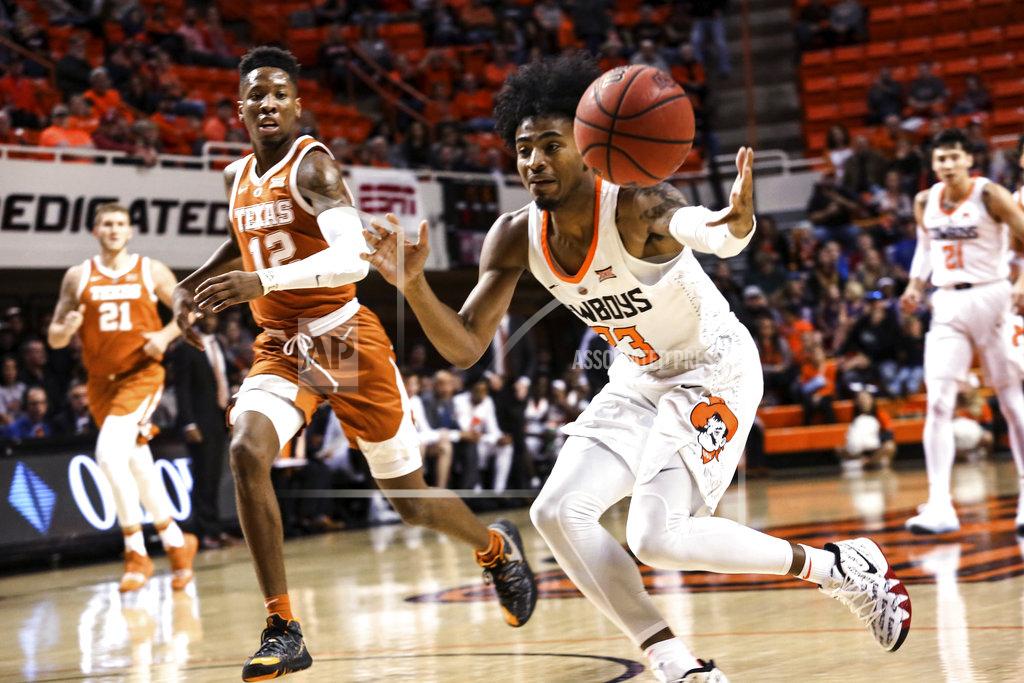 Evan Brown Oklahoma State's Michael Weathers loses a pass during the first half of the team's NCAA college basketball game against Texas on Tuesday, Jan. 8, 2019, in Stillwater, Okla. (Evan Brown/Tulsa World via AP)