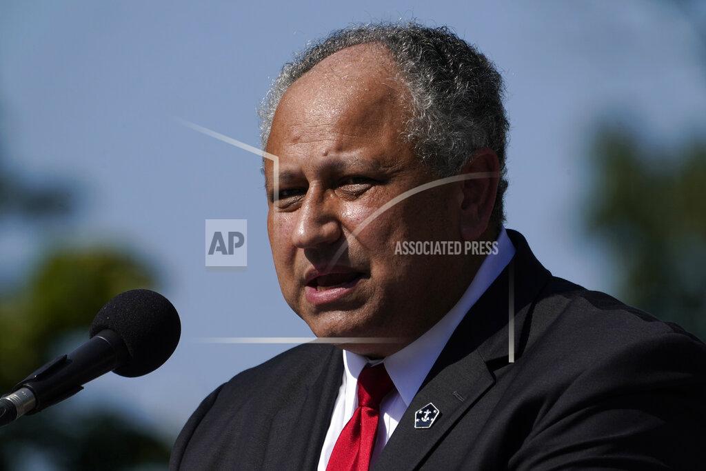 Robert F. Bukaty Navy Secretary Carlos Del Toro speaks at a groundbreaking ceremony for a $1.7 billion dry dock project at Portsmouth Naval Shipyard, Wednesday, Sept. 8, 2021, in Kittery, Maine. (AP Photo/Robert F. Bukaty)