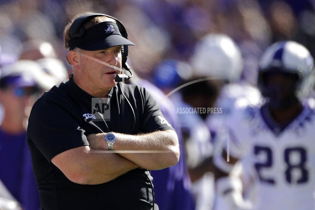 Charlie Riedel FILE - In this Oct. 19, 2019, file photo, TCU coach Gary Patterson watches during the first half of the team's NCAA college football game against Kansas State in Manhattan, Kan. TCU’s chancellor said coach Gary Patterson apologized Monday, Aug. 3, 2020 for repeating a racial slur when telling a player to stop using the slur in team meetings. Linebacker Dylan Jordan accused Patterson on Twitter of using the slur during a confrontation at practice (AP Photo/Charlie Riedel, File)