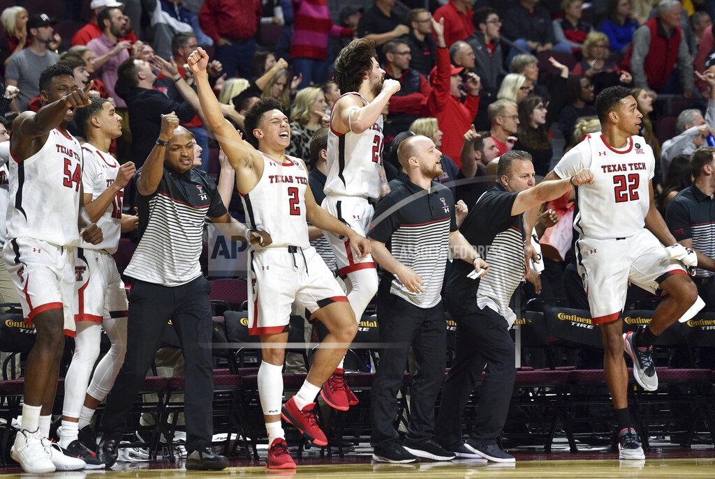 David Becker Texas Tech players cheers after a basket against Creighton during the second half of an NCAA college basketball game Friday, Nov. 29, 2019, in Las Vegas. (AP Photo/David Becker)