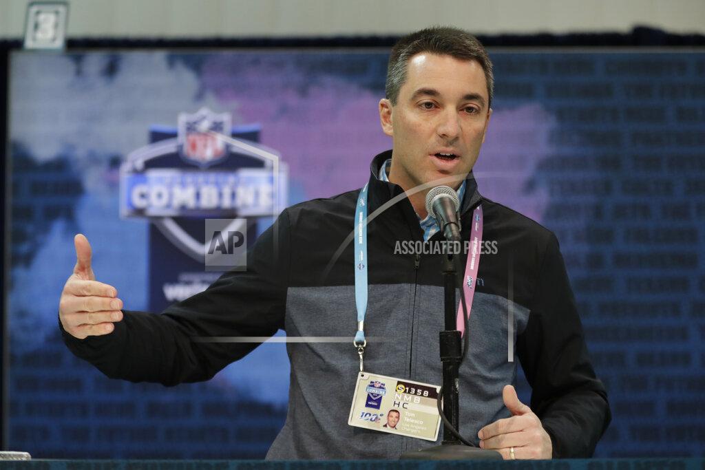 Michael Conroy Los Angeles Chargers general manager Tom Telesco speaks during a press conference at the NFL football scouting combine in Indianapolis, Thursday, Feb. 28, 2019. (AP Photo/Michael Conroy)