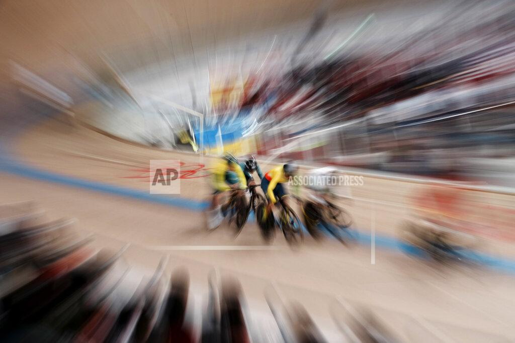 Thibault Camus Athletes compete during the track cycling women's keirin at the 2020 Summer Olympics, Wednesday, Aug. 4, 2021, in Izu, Japan. (AP Photo/Thibault Camus)
