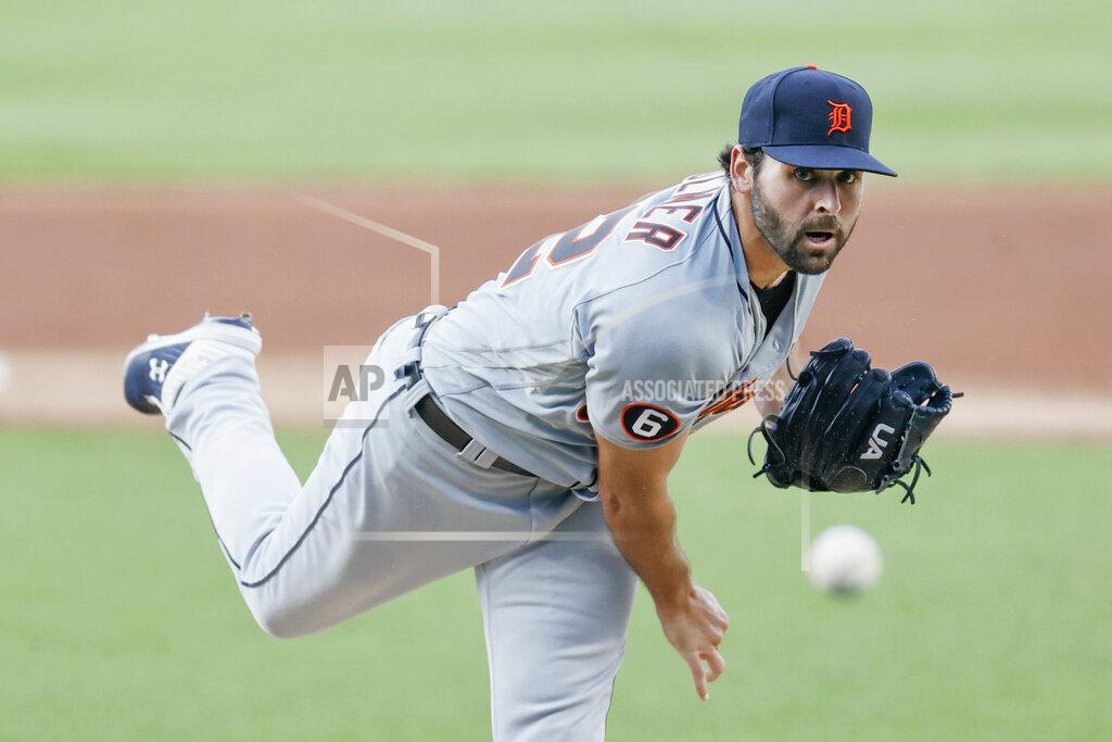 Ron Schwane Detroit Tigers starting pitcher Michael Fulmer delivers against the Cleveland Indians during the first inning of a baseball game, Friday, Aug. 21, 2020, in Cleveland. (AP Photo/Ron Schwane)