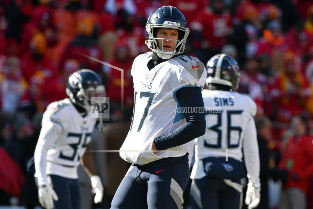 Ed Zurga FILE - In this Jan. 19, 2020, file photo, Tennessee Titans quarterback Ryan Tannehill (17) before the NFL AFC Championship football game against the Kansas City Chiefs Sunday, in Kansas City, Mo. Tannehill, who just received a four-year, $118 million contract from Tennessee, normally would be busy lining up workouts with wide receivers to start honing their chemistry and timing. (AP Photo/Ed Zurga, File)