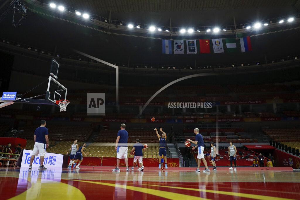 Andy Wong Members of the Argentina basketball team shoot free throws during practice at the Wuhan Sport Center ahead of the FIBA Basketball World Cup, in Wuhan in central China's Hubei province, Friday, Aug. 30, 2019. The competition, which features 32 teams from around the globe, will be held in 8 cities across China starting on Saturday. (AP Photo/Andy Wong)