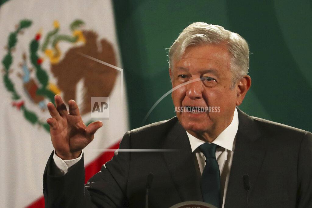 Marco Ugarte Mexican President Andres Manuel Lopez Obrador gives his daily press conference at the National Palace in Mexico City, Tuesday, June 8, 2021. (AP Photo/Marco Ugarte)