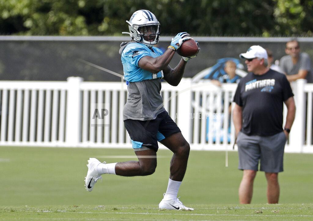 Chuck Burton Carolina Panthers' Curtis Samuel (10) catches a pass during practice at the NFL football team's training camp in Spartanburg, N.C., Friday, July 26, 2019. (AP Photo/Chuck Burton)
