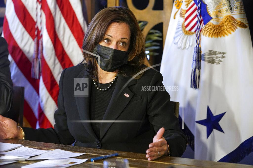 Jacquelyn Martin Vice President Kamala Harris speaks during a business roundtable event at Maria Empanada, Tuesday March 16, 2021, in Denver. (AP Photo/Jacquelyn Martin)