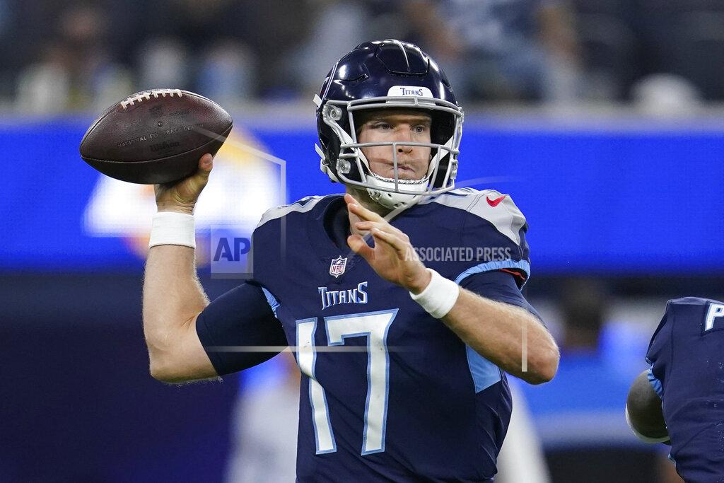 Marcio Jose Sanchez Tennessee Titans quarterback Ryan Tannehill throws a pass during the second half of an NFL football game against the Los Angeles Rams, Sunday, Nov. 7, 2021, in Inglewood, Calif. (AP Photo/Marcio Jose Sanchez)
