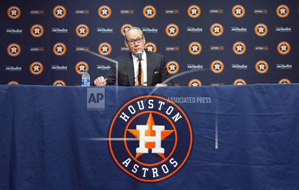 Yi-Chin Lee Houston Astros owner Jim Crane speaks at a news conference in Houston, Monday, Jan. 13, 2020. Crane opened the news conference by saying manager AJ Hinch and general manager Jeff Luhnow were fired for the team's sign-stealing during its run to the 2017 World Series title. (Yi-Chin Lee/Houston Chronicle via AP)