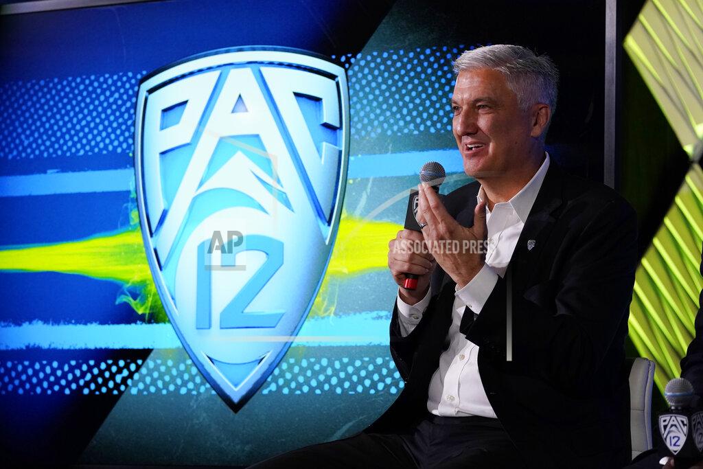 Marcio Jose Sanchez Pac-12 Commissioner George Kliavkoff fields questions during the Pac-12 Conference NCAA college football Media Day Tuesday, July 27, 2021, in Los Angeles. (AP Photo/Marcio Jose Sanchez)