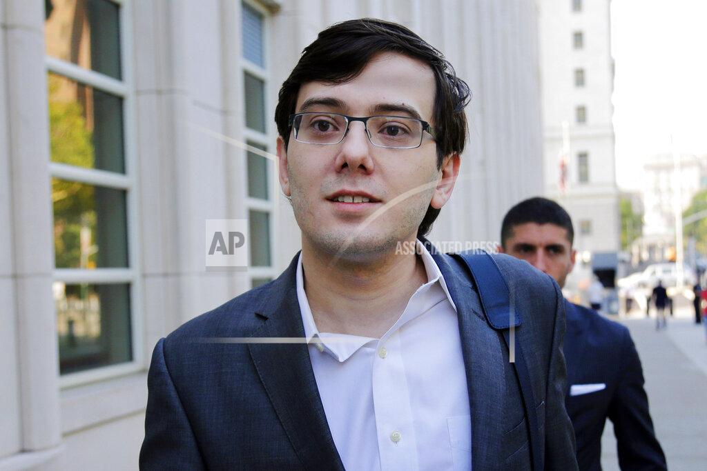 FILE - In this Aug. 3, 2017, file photo, Martin Shkreli arrives at federal court in New York. A federal judge has rejected convicted pharmaceutical executive's Martin Shkreli's second request to be let out of prison early, Tuesday, Jan. 19, 2021, showing skepticism about his claim in court papers that mental health issues have weakened his immune system and made him more susceptible to contracting the coronavirus.(AP Photo/Seth Wenig, File)