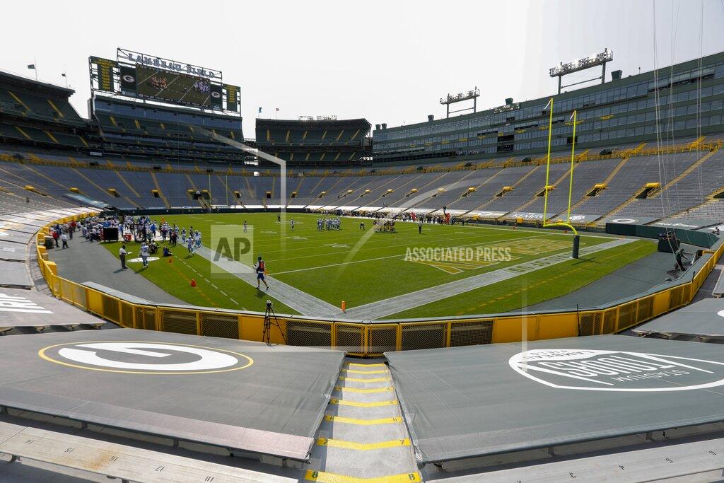 Mike Roemer The stands at Lambeau Field are empty during the second half of an NFL football game Sunday, between the Green Bay Packers and the Detroit Lions Sept. 20, 2020, in Green Bay, Wis. (AP Photo/Mike Roemer)