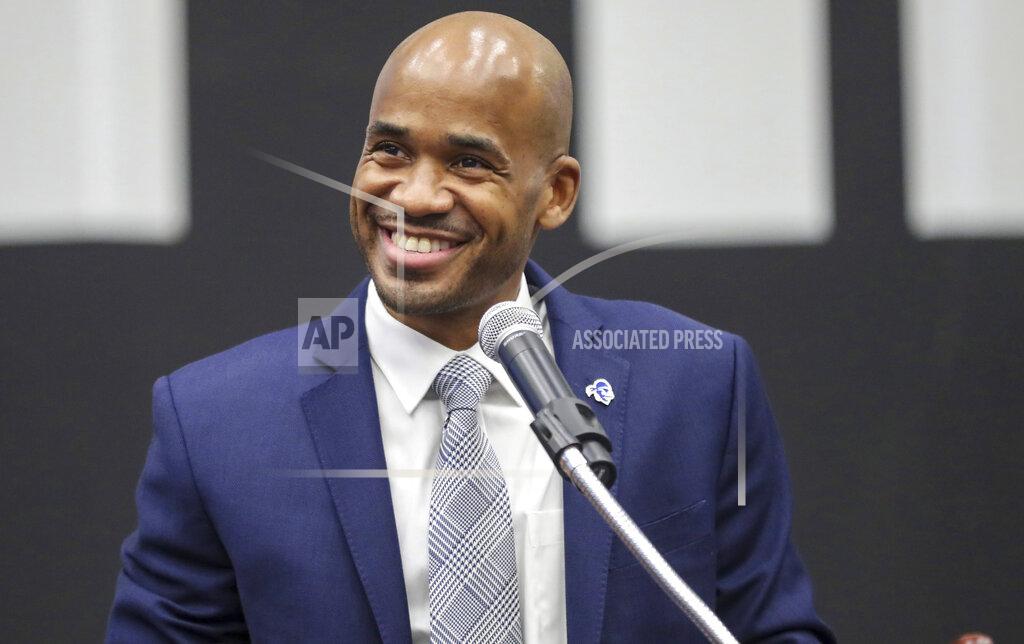 Andrew Mills Seton Hall men's basketball coach Shaheen Holloway smiles during his introductory news conference at Walsh Gym on Thursday, March 31, 2022, in South Orange, N.J. (Andrew Mills/NJ Advance Media via AP)