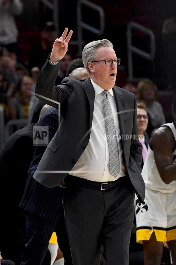 Matt Marton Iowa coach Fran McCaffery gestures to the team during the first half of an NCAA college basketball game against Cincinnati, Saturday, Dec. 21, 2019, in Chicago. (AP Photo/Matt Marton)