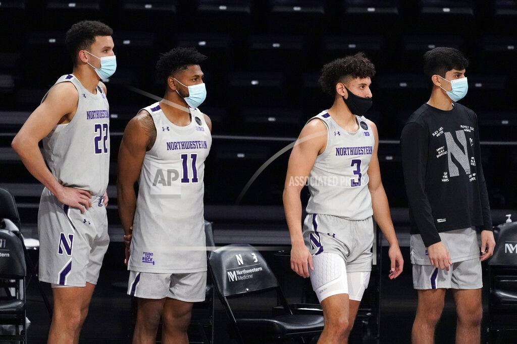 Nam Y. Huh Northwestern players watch during the second half of the team's NCAA college basketball game against Pittsburgh in Evanston, Ill., Wednesday, Dec. 9, 2020. Pittsburgh won 71-70. (AP Photo/Nam Y. Huh)