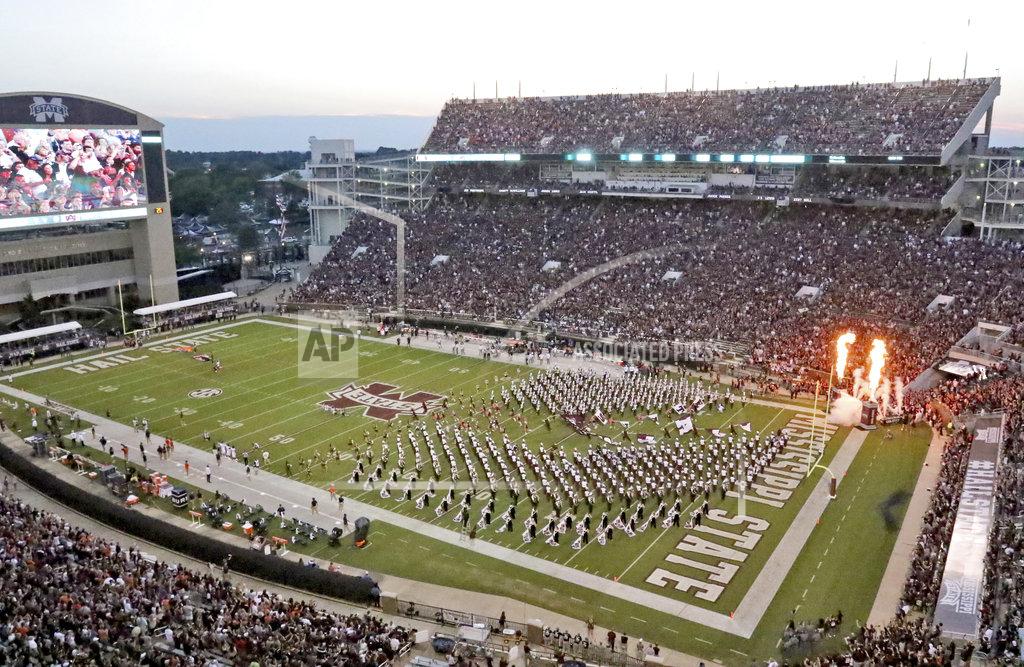Jim Lytle Mississippi State players prepare to take the field at Davis Wade Stadium before their NCAA college football game against Auburn on Saturday, Oct. 6, 2018, in Starkville, Miss. (AP Photo/Jim Lyle)