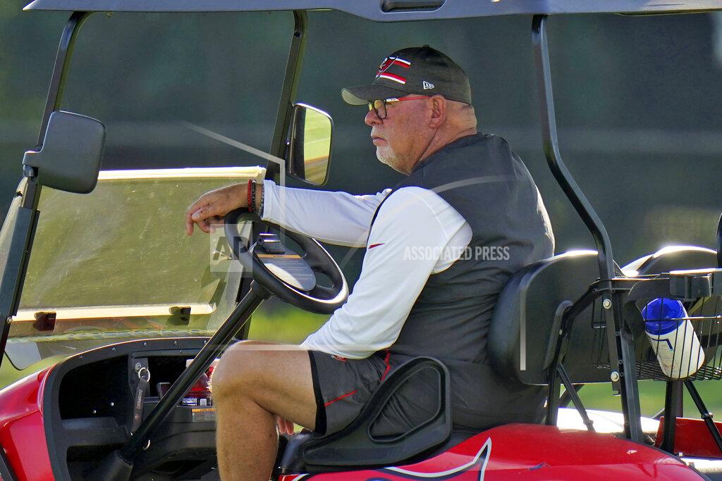 Chris O'meara Tampa Bay Buccaneers head coach Bruce Arians watches from his cart during an NFL football minicamp Tuesday, June 8, 2021, in Tampa, Fla. (AP Photo/Chris O'Meara)