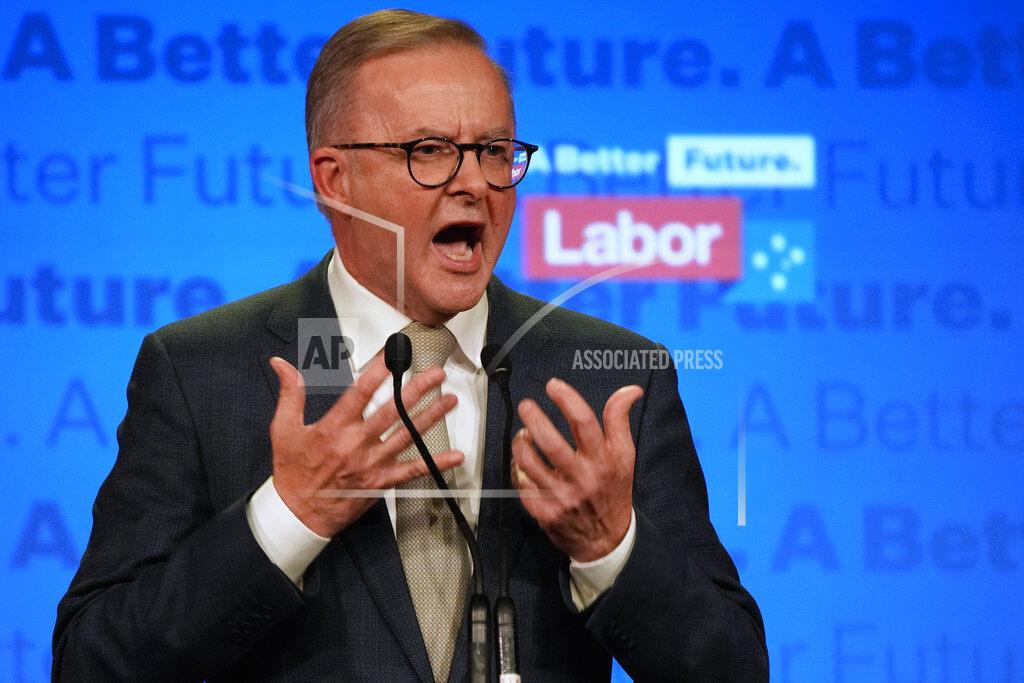 Rick Rycroft Labor Party leader Anthony Albanese speaks to supporters at a Labor Party event in Sydney, Australia, Sunday, May 22, 2022, after Prime Minister Scott Morrison conceding defeat to Albanese in a federal election. (AP Photo/Rick Rycroft)