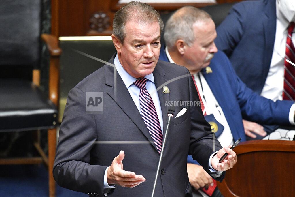 Timothy D. Easley Kentucky Speaker of the House David Osborne addresses the members of the House as he answers questions regarding ouse Joint Resolution 1 during the opening day of the Kentucky State Legislature special session in Frankfort, Ky., Tuesday, Sept. 7, 2021. (AP Photo/Timothy D. Easley)