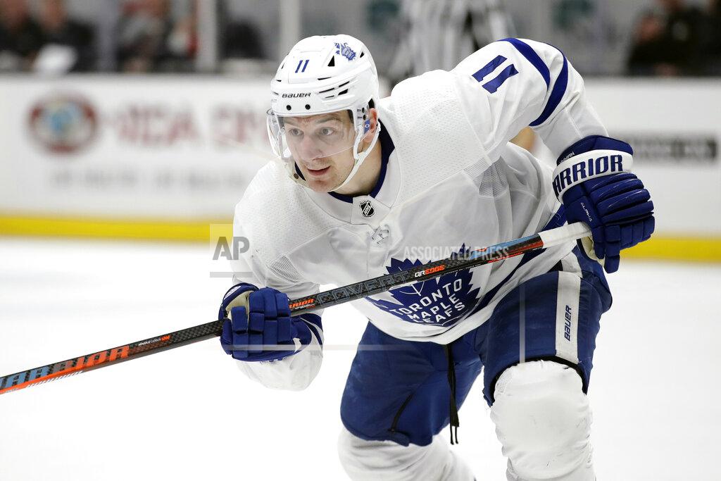 Marcio Jose Sanchez FILE - Toronto Maple Leafs' Zach Hyman (11) plays during the third period of an NHL hockey game against the Anaheim Ducks in Anaheim, Calif., in this Friday, March 6, 2020, file photo. The Edmonton Oilers are shoring up their secondary scoring by agreeing to sign forward Zach Hyman to a seven-year, $38.5 million contract a person with direct knowledge of the agreement told The Associated Press on Wednesday, July 28, 2021. The person spoke on the condition of anonymity because the signing can't be announced until the NHL's free-agency period begins later in the day.(AP Photo/Marcio Jose Sanchez, File)