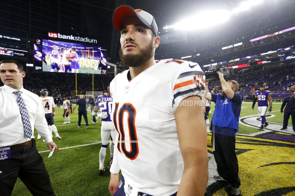 Bruce Kluckhohn Chicago Bears quarterback Mitchell Trubisky walks off the field after an NFL football game against the Minnesota Vikings, Sunday, Dec. 30, 2018, in Minneapolis. The Bears won 24-10. (AP Photo/Bruce Kluckhohn)