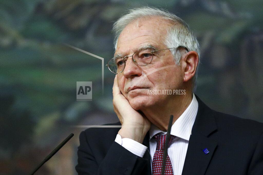 Uncredited In this photo released by the Russian Foreign Ministry Press Service, High Representative of the EU for Foreign Affairs and Security Policy, Josep Borrell listens during a joint news conference with Russian Foreign Minister Sergey Lavrov following their talks in Moscow, Russia, Friday, Feb. 5, 2021. The European Union's top diplomat told Russia's foreign minister Friday that the treatment of Russian opposition leader Alexei Navalny represents "a low point" in the relations between Brussels and Moscow. EU foreign affairs chief Josep Borrell met with Russian Foreign Minister Sergey Lavrov several days after Navalny was ordered to serve nearly three years in prison, a ruling that elicited international outrage. (Russian Foreign Ministry Press Service via AP)