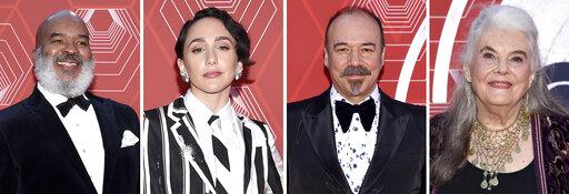 This combination photo shows from left, David Alan Grier, Lauren Patten, Danny Burstein and Lois Smith at the 74th annual Tony Awards at Winter Garden Theatre on Sunday, Sept. 26, 2021, in New York. (Photo by Evan Agostini/Invision/AP)