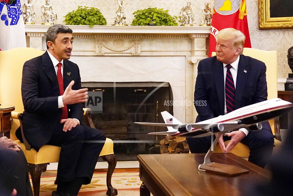 Alex Brandon President Donald Trump meets with United Arab Emirates Foreign Minister Abdullah bin Zayed al-Nahyan in the Oval Office, Tuesday, Sept. 15, 2020, at the White House in Washington. (AP Photo/Alex Brandon)
