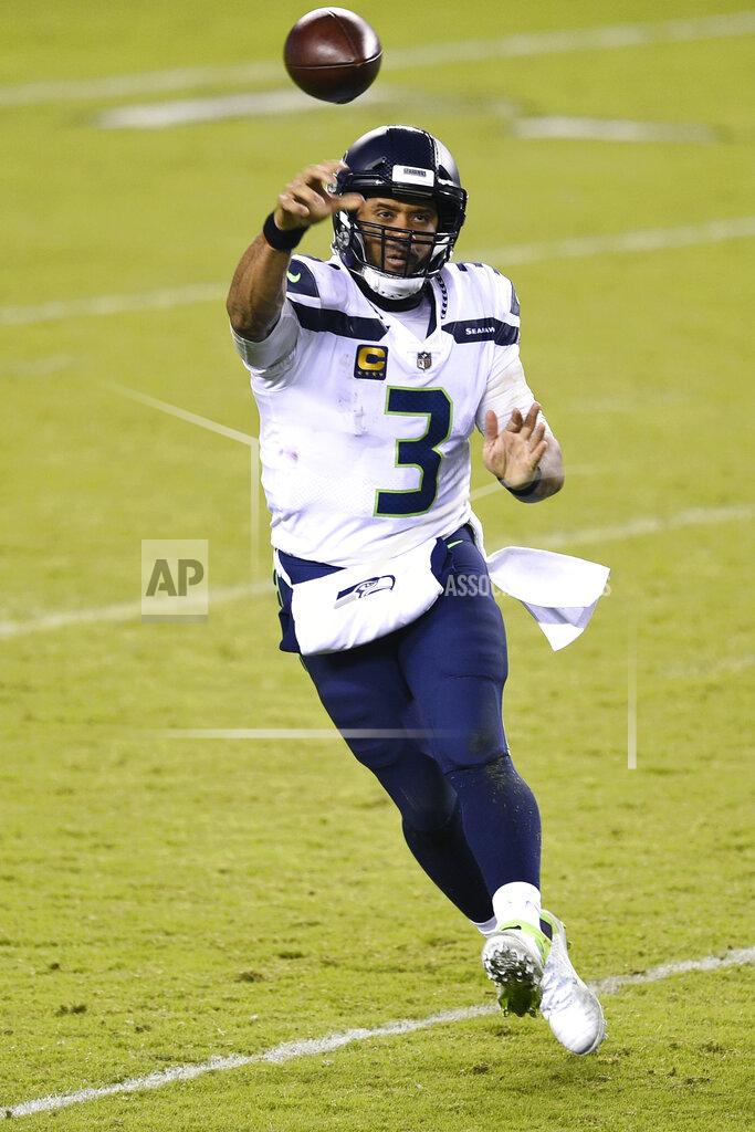 Derik Hamilton Seattle Seahawks' Russell Wilson passes during the second half of an NFL football game against the Philadelphia Eagles, Monday, Nov. 30, 2020, in Philadelphia. (AP Photo/Derik Hamilton)