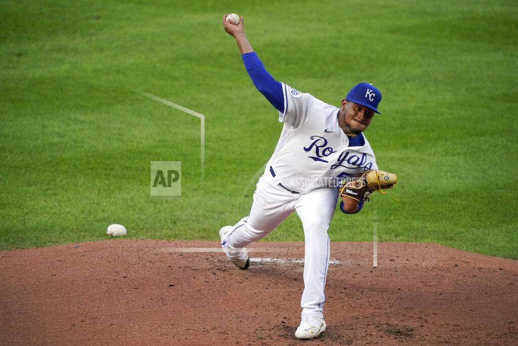 Charlie Riedel Kansas City Royals starting pitcher Ronald Bolaños throws during the second inning of the team's baseball game against the Chicago White Sox on Saturday, Aug. 1, 2020, in Kansas City, Mo. (AP Photo/Charlie Riedel)