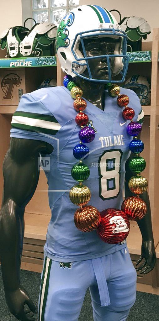 Anonymous This undated photo provided by the Tulane Athletics Department shows the team's Takeaway Beads. NCAA college football sidelines across the country are featuring everything from wrestling-style robes to boxing gloves as teams try to mimic the success Miami had last season with its turnover chain. (Tulane Athletics Department via AP)