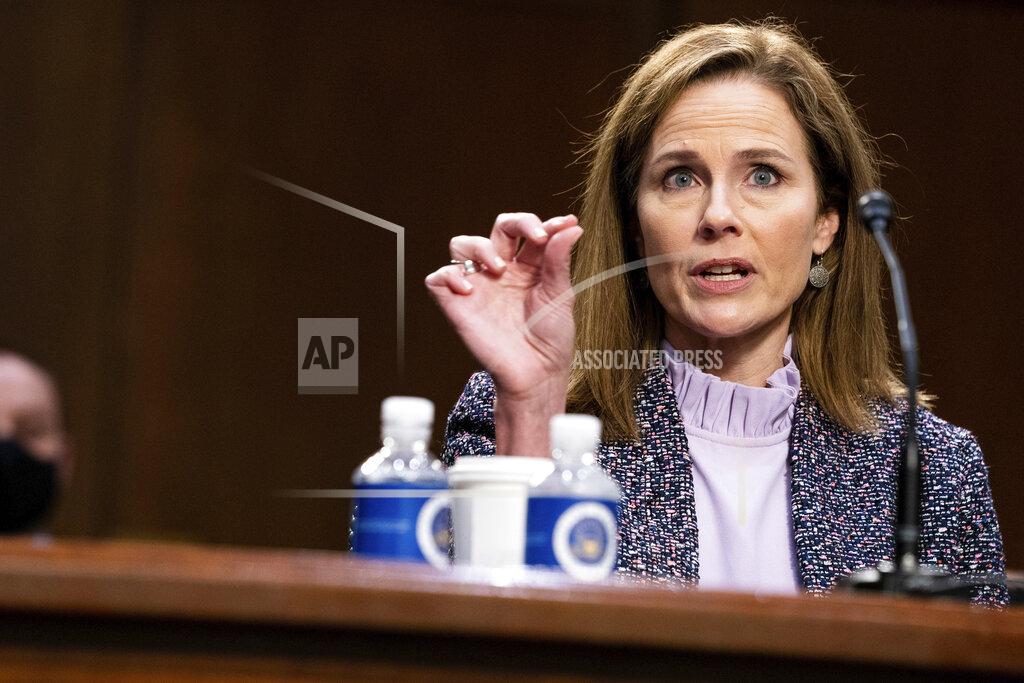Anna Moneymaker Supreme Court nominee Amy Coney Barrett speaks during a confirmation hearing before the Senate Judiciary Committee, Wednesday, Oct. 14, 2020, on Capitol Hill in Washington. (Anna Moneymaker/The New York Times via AP, Pool)
